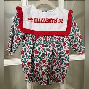 The Smocked Flamingo French Knot “Elizabeth” Festive Holly Bow Bubble